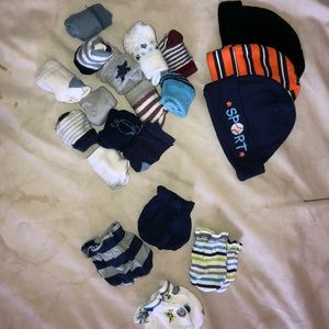 Baby socks, hats, and mitts bundle